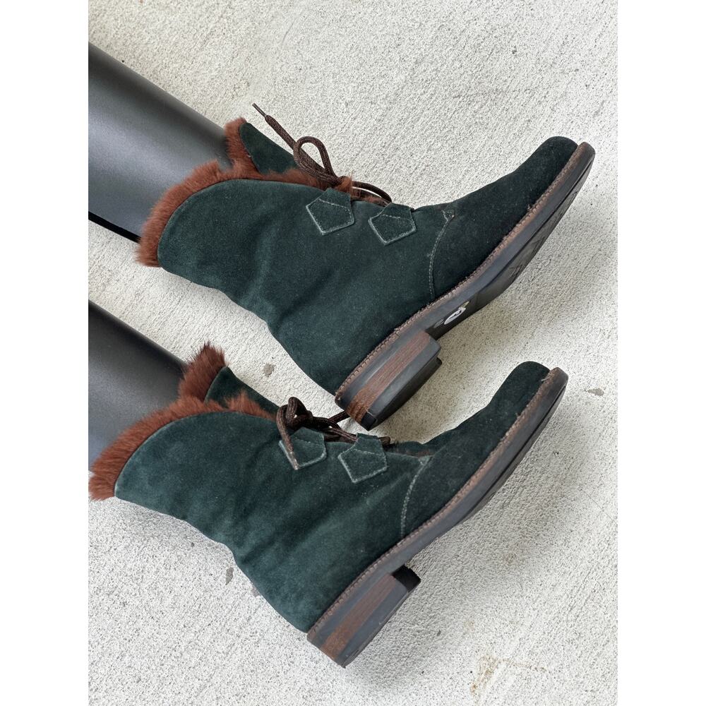 Vicini Italy Women’s EU 37.5 | US 7.5 Green Suede Fur Lined Lace Up Winter Boots - Picture 5 of 13